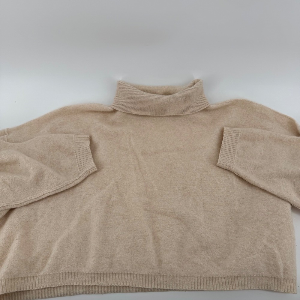 Free People Cropped Turtleneck Sweater 100% Cashmere Boho Small Oatmeal Beige
